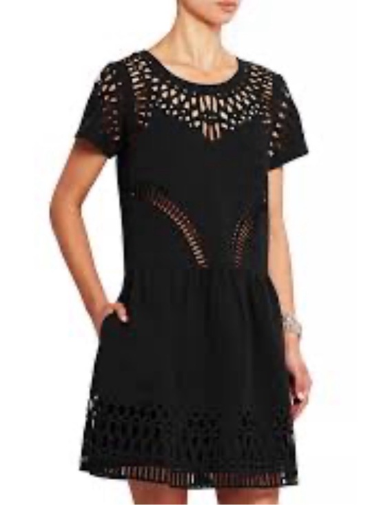 Sea New York Dresses & Skirts - Sea New York Black Laser Cut Short Sleeve Mini Dress